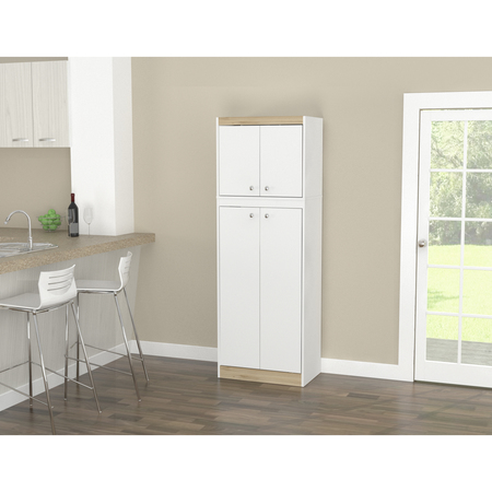 INVAL Kitchen Storage Cabinet 23.6 in. W x 14.6 in. D x 67 in. H White and Vienes Oak AL-3413
